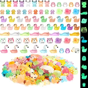 240 Pcs Mini Resin Animals Tiny Resin Animals Bulk Glow in The Dark Miniature Figures for Micro Garden Landscape Ornaments Dollhouse Crafts Accessories(Garden Style)