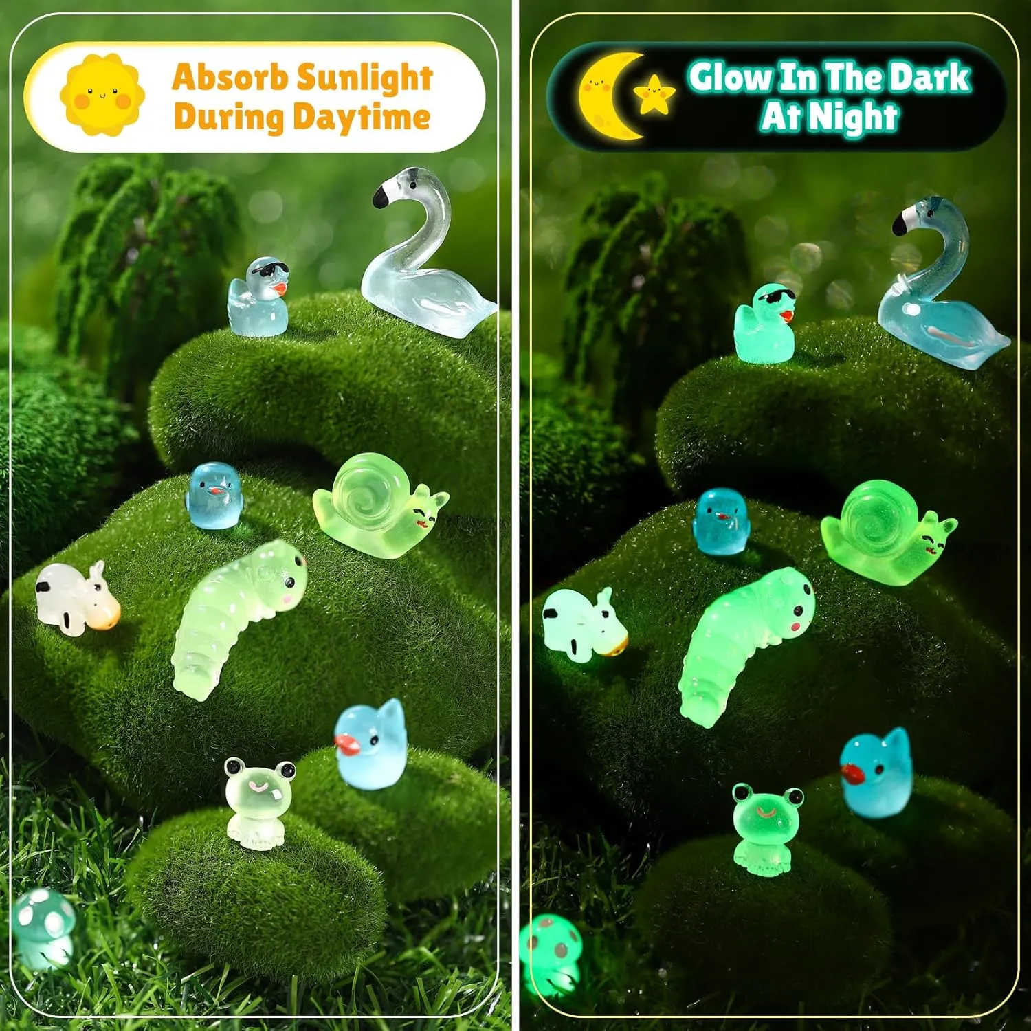 240 Pcs Mini Resin Animals Tiny Resin Animals Bulk Glow in The Dark Miniature Figures for Micro Garden Landscape Ornaments Dollhouse Crafts Accessories(Garden Style)