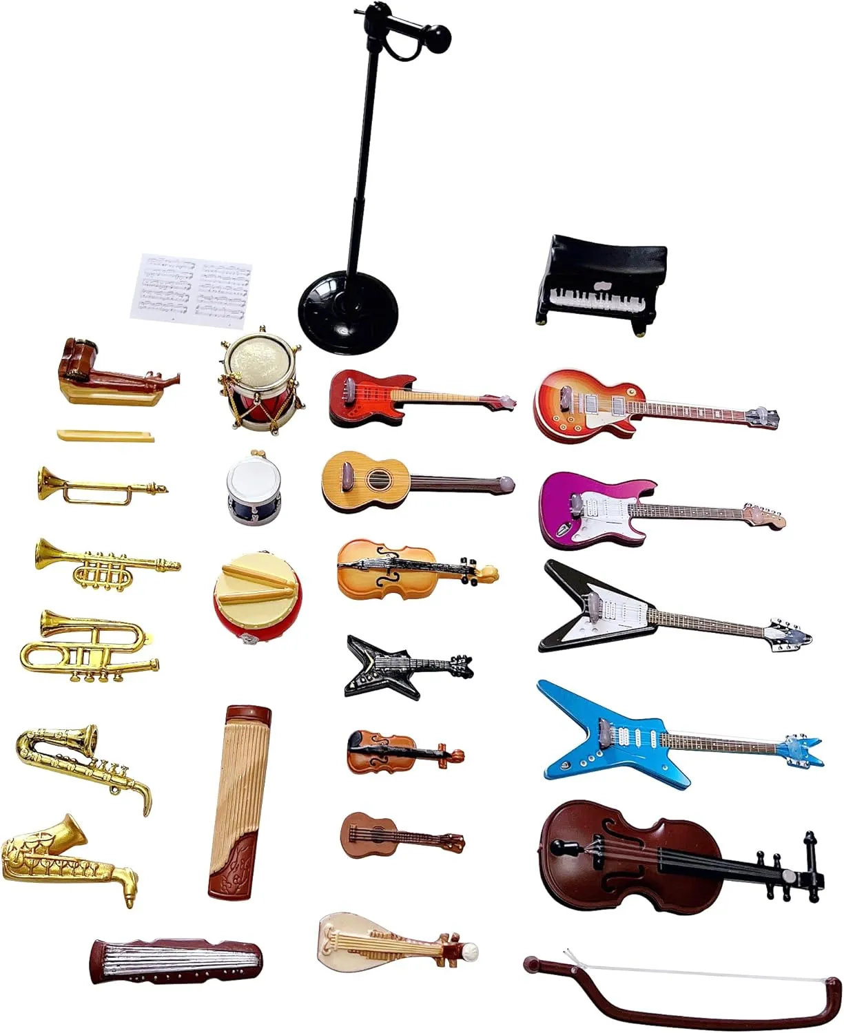 25pcs Mini Musical Instruments Decoration Piano Violin Trumpet Guitar Saxophone Drum Dollhouse Accessory Sets