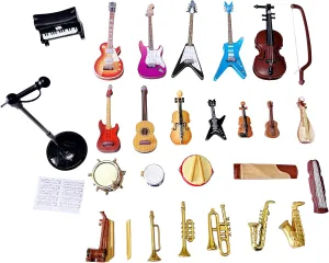 25pcs Mini Musical Instruments Decoration Piano Violin Trumpet Guitar Saxophone Drum Dollhouse Accessory Sets