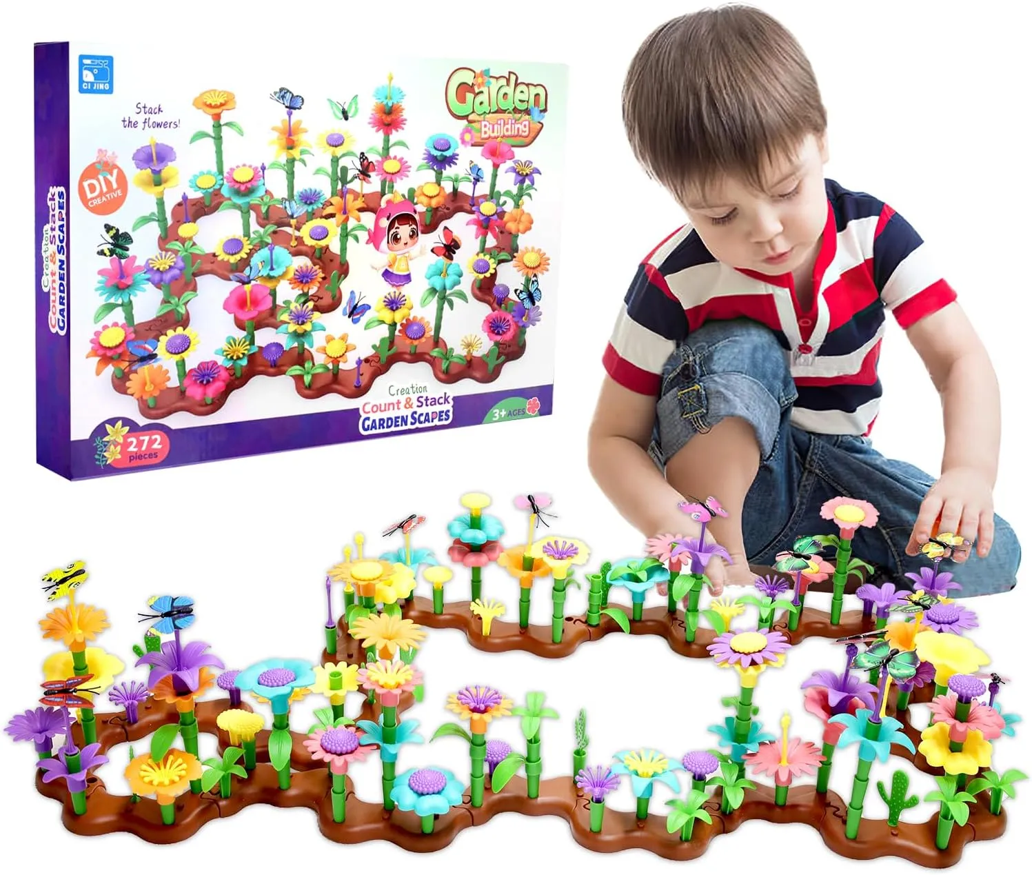 272PCS Flower Garden Building Toys,Garden Building Play Set for Girls 3 4 5 6 7 Year Old，STEM Gardening Pretend Toys，Stem Flower Building Toy Set for Brain Development and Preschool Educational