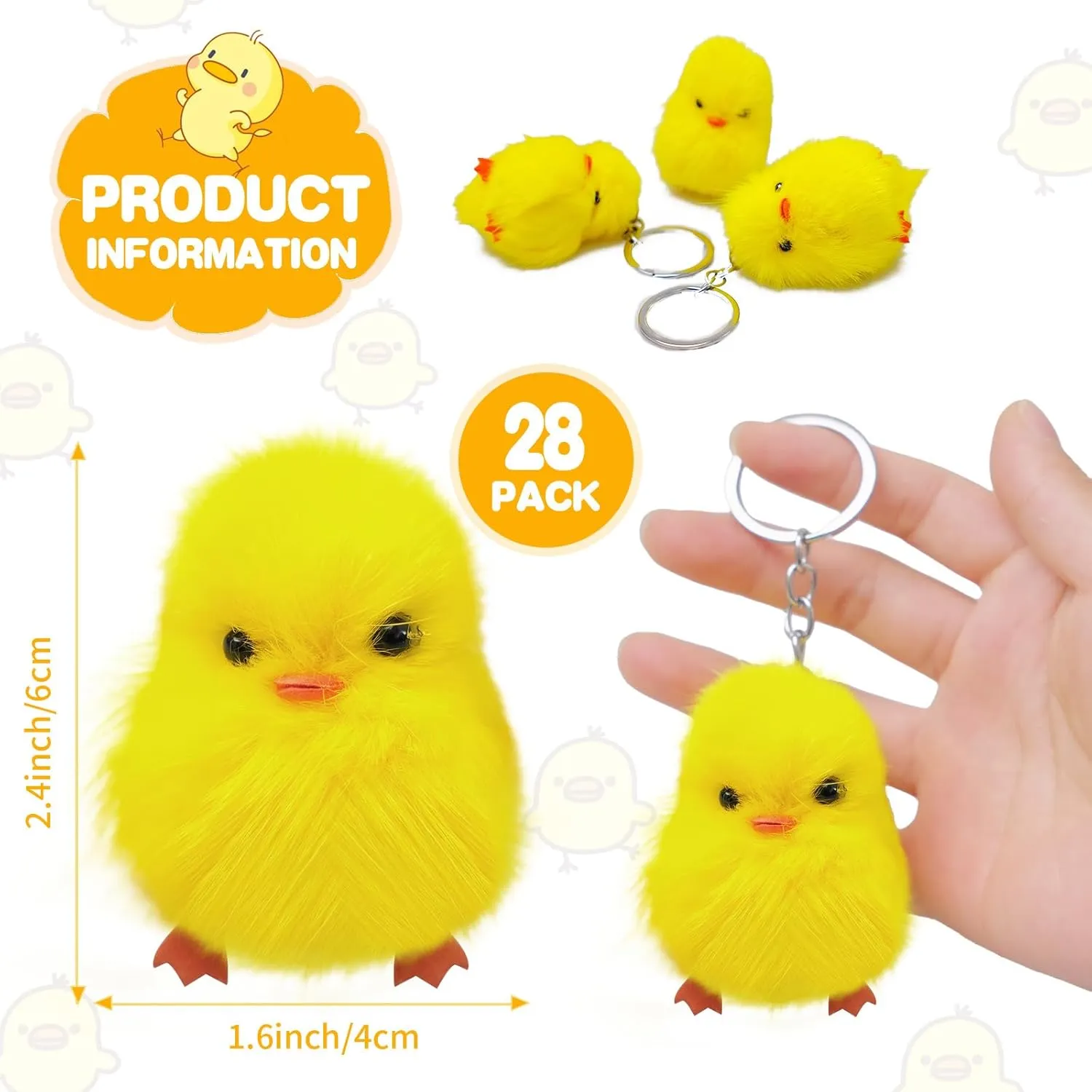 28 Pcs Small Chicken Keychain Easter Fluffy Chicks Mini Realistic Plush Chick Keychain for Easter Party Favors