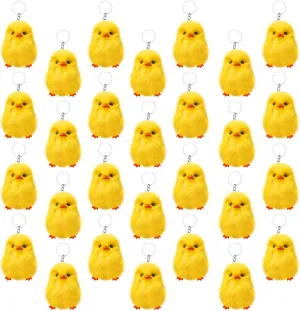 28 Pcs Small Chicken Keychain Easter Fluffy Chicks Mini Realistic Plush Chick Keychain for Easter Party Favors