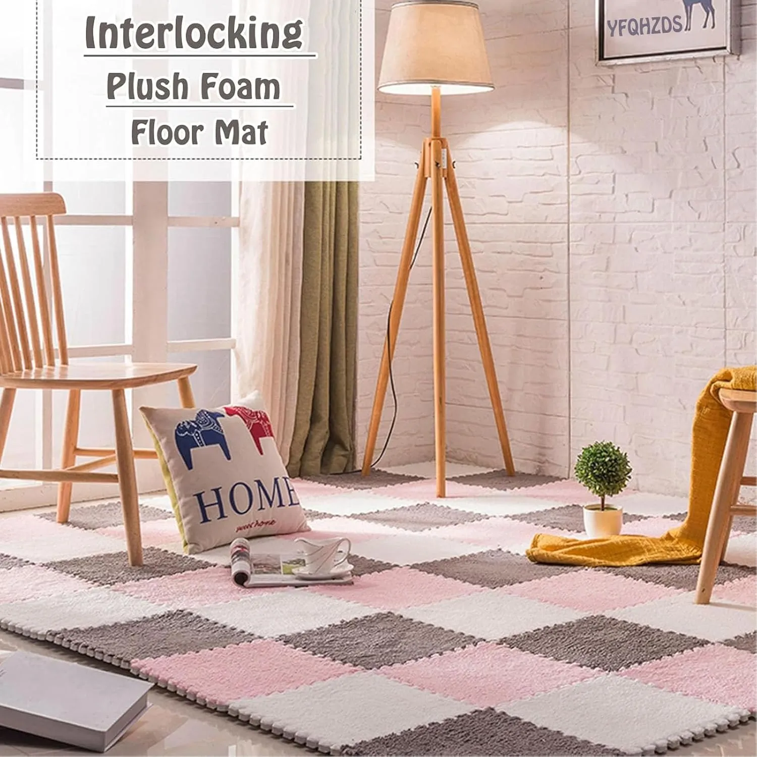 28pcs Set - Plush Interlocking Puzzle Mat, Soft EVA Foam Play Mats Tiles with Borders,12"X12" Square Area Rug Mat, Interlocking Carpet Tiles for Home(Color:Black Red White)