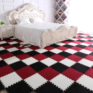 28pcs Set - Plush Interlocking Puzzle Mat, Soft EVA Foam Play Mats Tiles with Borders,12"X12" Square Area Rug Mat, Interlocking Carpet Tiles for Home(Color:Black Red White)