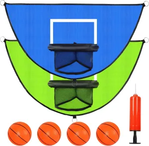 2PCS Large Trampoline Basketball Hoop Set 35.4"×19.7" with 4 Mini Balls and 1 Pump- Breakaway Rims for Dunking-Indoor & Outdoor-Easy Installation Trampoline Accessories for Basketball(Blue & Green)