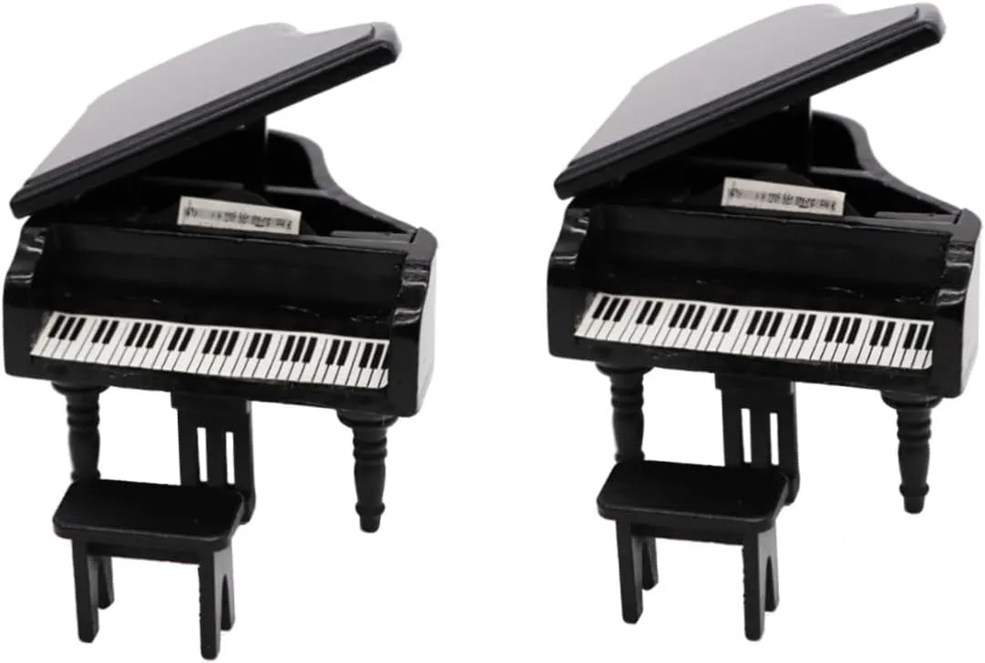 2pcs Mini Grand Piano Decor Piano Model for Dollhouse Tabletop Music Instrument Set