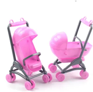 2Pcs Miniature Stroller Toy Dollhouse Miniature Baby Carriage Plastic Dollhouse Furniture Nursery Doll House Accessories