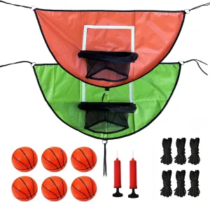 2PCS Trampoline Basketball Hoop Attachments, with 6 Mini Basketball and Pump, Easy to Assemble Soft Lightweight- Universal Outdoor Trampoline Game Attachments