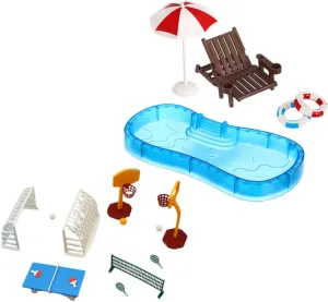 2set Dollhouse Swimming Pool Accessories Miniature Beach Furniture with Pool Float Umbrella Creative Playhouse Decor for Use