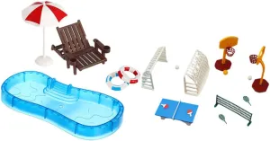 2Set Miniature Dollhouse Swimming Pool and Beach Accessories Includes Swim Ring Beach Chair and More for Tropical Dollhouse Decor and Creative Play