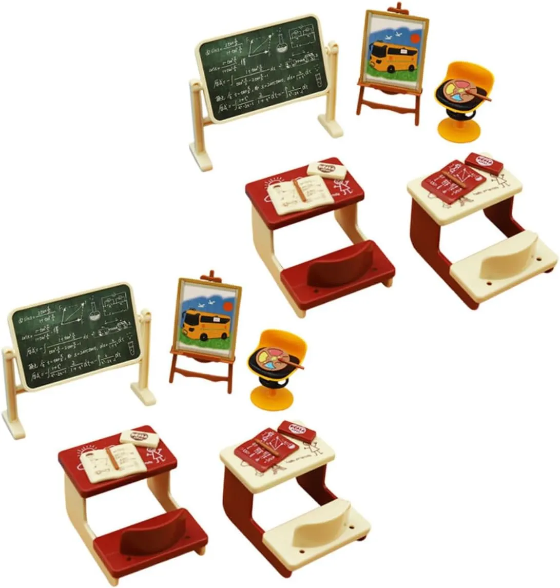 2sets Miniature Classroom Model Realistic Chalkboard Decor Desk Toys for Dollhouse for Projects and Mini House Displays Miniature Scene Accessory