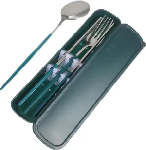 2sets Portable Cutlery Travel Utensil Kit Fork Spoon and Chopsticks for Outdoor Dining Camping Picnics Go Meals