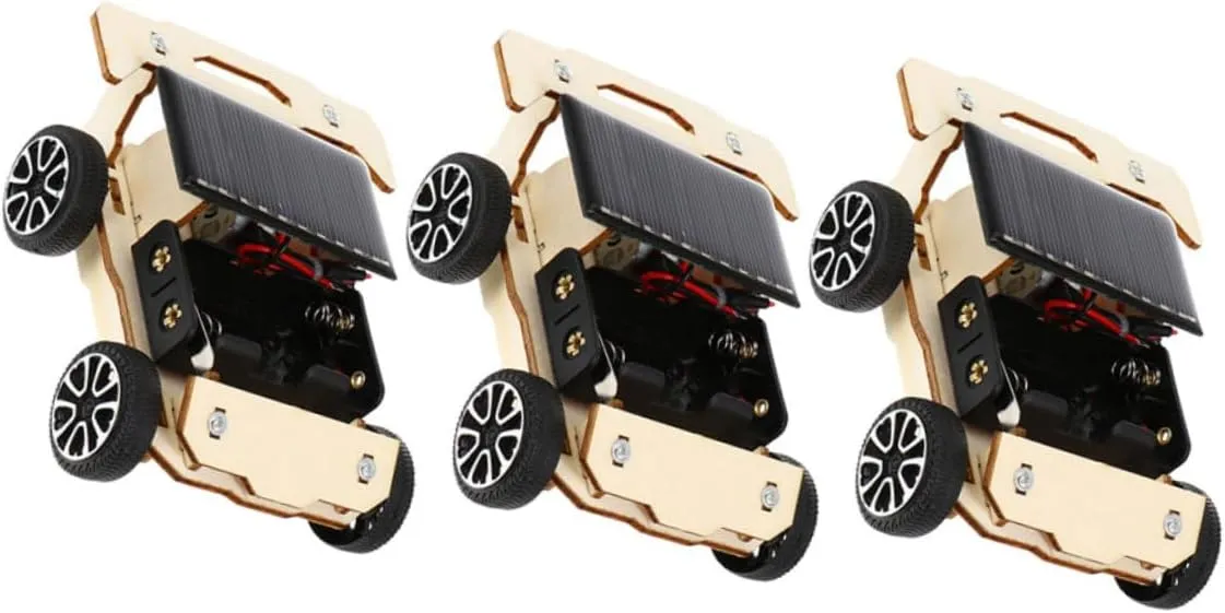 3 Sets Vehicle Cars DIY Experiments Solar Powered Car Solar Home Assemble Solar Car Assemble Portable Solar Car Solar Car Prop Wooden Black