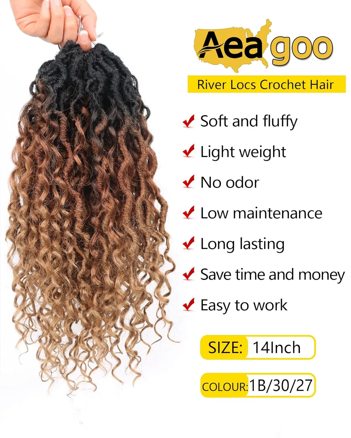 3 Tone Goddess Locs Crochet Hair 14 Inch Goddess Faux Locs Crochet Hair Faux Locs Crochet Hair for Black Women River Locs Crochet Hair with Curly Ends（14 Inch,7Packs,1B/30/27）