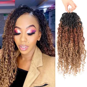 3 Tone Goddess Locs Crochet Hair 14 Inch Goddess Faux Locs Crochet Hair Faux Locs Crochet Hair for Black Women River Locs Crochet Hair with Curly Ends（14 Inch,7Packs,1B/30/27）