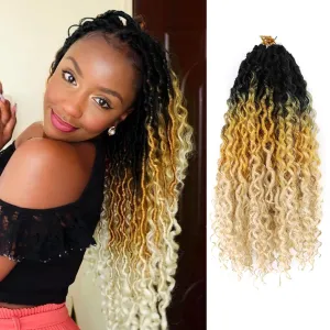 3 Tone Goddess Locs Crochet Hair 18 Inch Long Faux Locs Crochet Hair for Black Women Pre Looped Crochet Locs with Curly Ends Curly River locs Crochet Braids (1B/27/613)