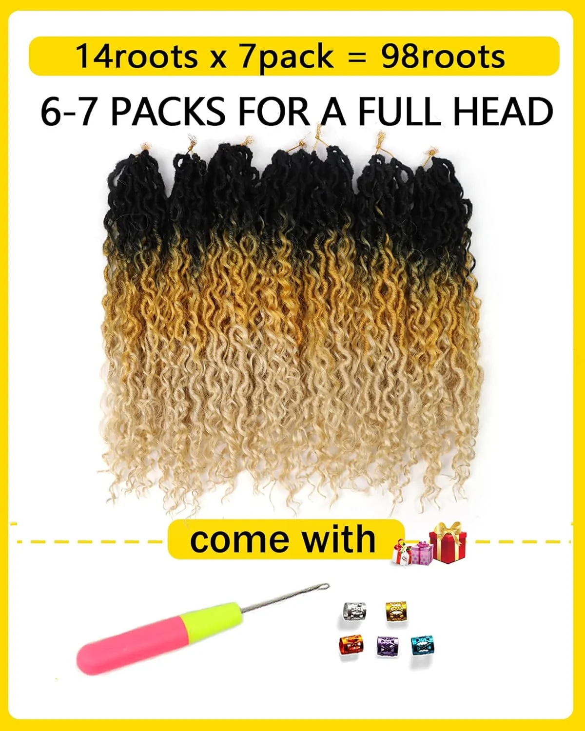 3 Tone Goddess Locs Crochet Hair 18 Inch Long Faux Locs Crochet Hair for Black Women Pre Looped Crochet Locs with Curly Ends Curly River locs Crochet Braids (1B/27/613)