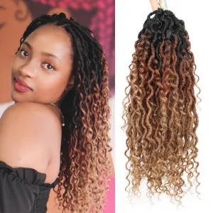 3 Tone Goddess Locs Crochet Hair for Black Women 18 Inch 7 Packs Curly Faux Locs Crochet Hair with Curly Ends River Loc Crotchet Braids (18 Inch,7Packs,1B/30/27）