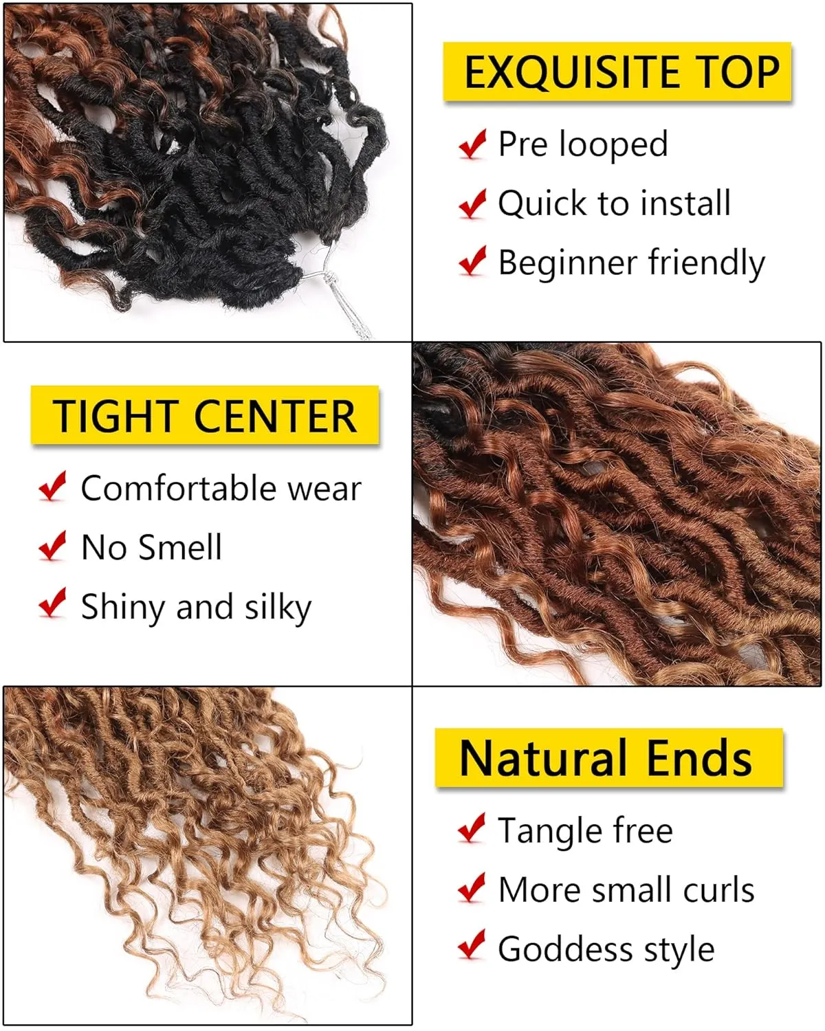 3 Tone Goddess Locs Crochet Hair for Black Women 18 Inch 7 Packs Curly Faux Locs Crochet Hair with Curly Ends River Loc Crotchet Braids (18 Inch,7Packs,1B/30/27）