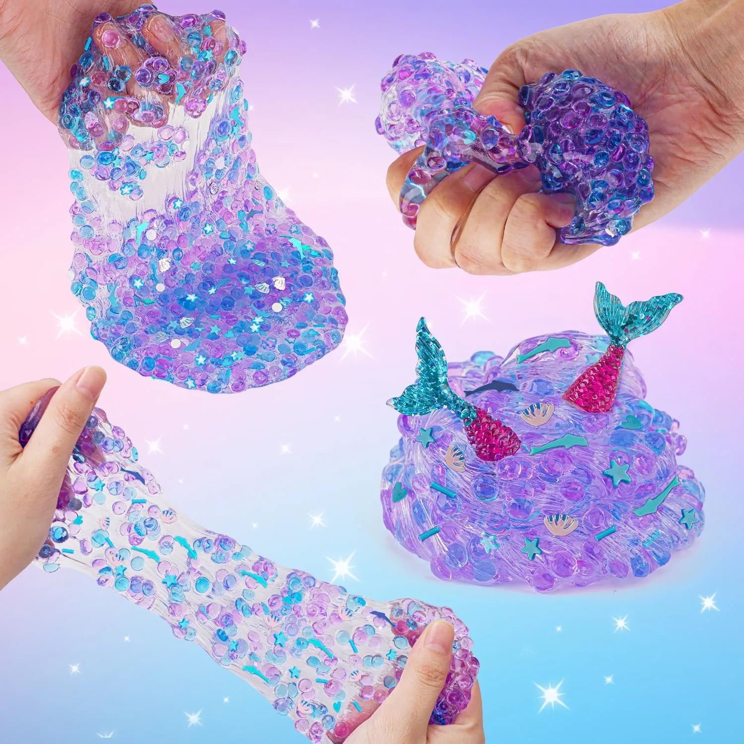 3 x 100mL Purple Slime Kit for Girls & Boys: Includes Cloud, Water & Mermaid Crunchy Slime, Sensory Experience DIY Slimes Set, Slimes Party Favors for Kids Birthday Easter Halloween Teens Gift