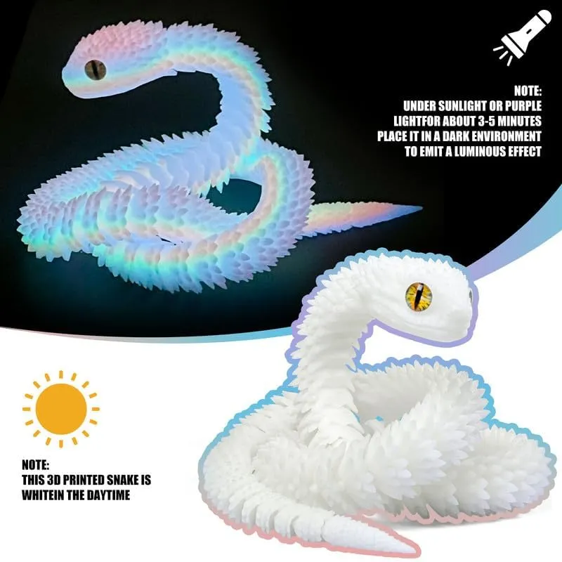 30 Inch 3D Printed Snake - Movable Articulated Snake, Perfect 3D Printed Animals for Educational Toys! Must-Have Toys for Kids and Collectors, Home Office Executive Desk Decor (Noctilucent Rainbow)