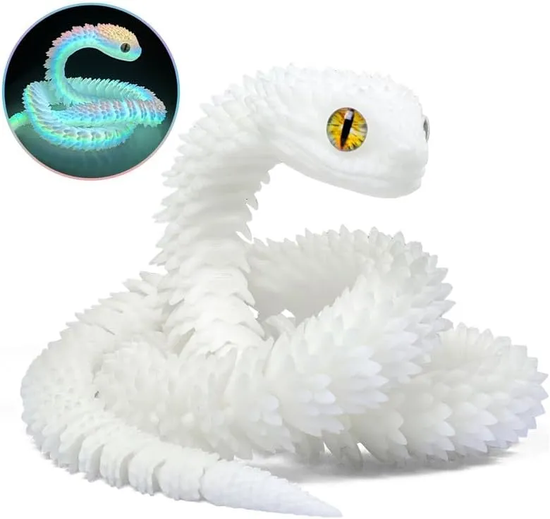 30 Inch 3D Printed Snake - Movable Articulated Snake, Perfect 3D Printed Animals for Educational Toys! Must-Have Toys for Kids and Collectors, Home Office Executive Desk Decor (Noctilucent Rainbow)