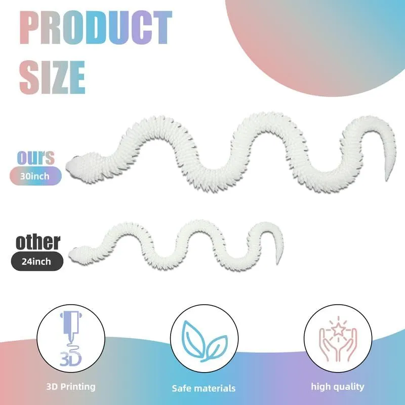 30 Inch 3D Printed Snake - Movable Articulated Snake, Perfect 3D Printed Animals for Educational Toys! Must-Have Toys for Kids and Collectors, Home Office Executive Desk Decor (Noctilucent Rainbow)