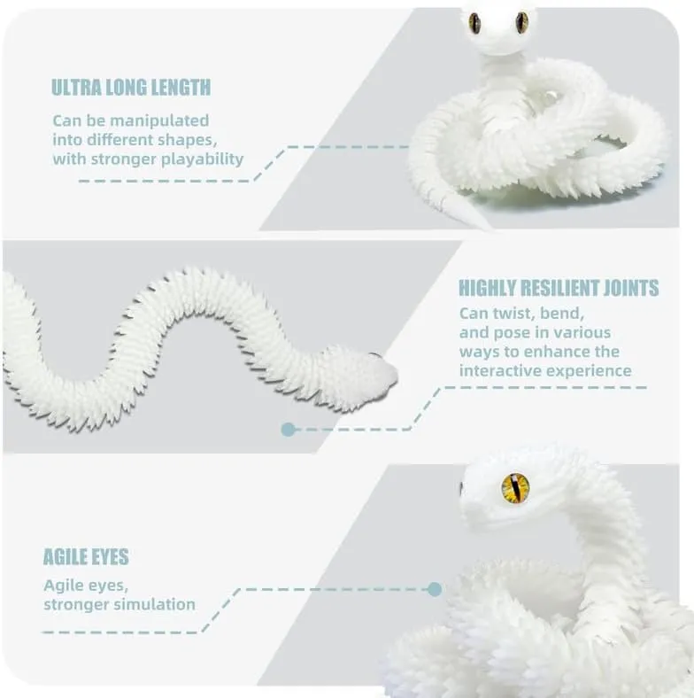 30 Inch 3D Printed Snake - Movable Articulated Snake, Perfect 3D Printed Animals for Educational Toys! Must-Have Toys for Kids and Collectors, Home Office Executive Desk Decor (Noctilucent Rainbow)