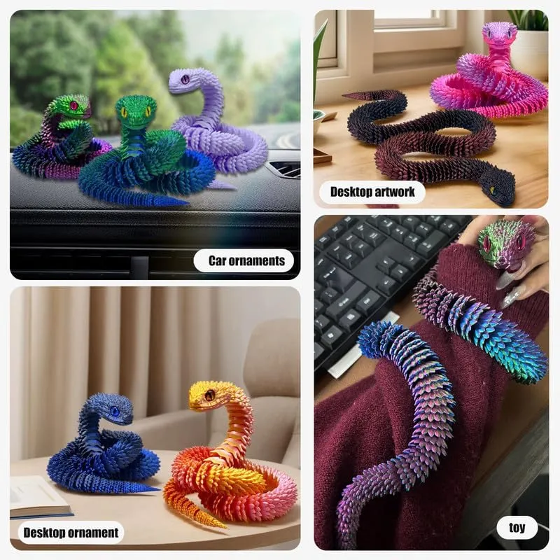 30 Inch 3D Printed Snake - Movable Articulated Snake, Perfect 3D Printed Animals for Educational Toys! Must-Have Toys for Kids and Collectors, Home Office Executive Desk Decor (Noctilucent Rainbow)