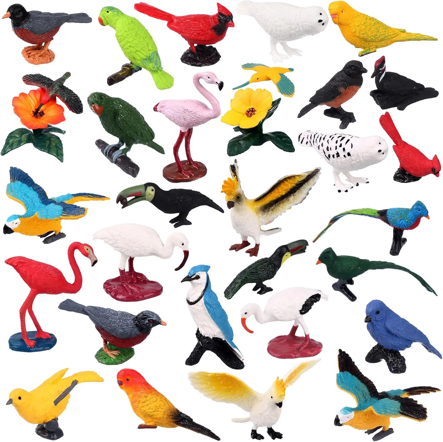 31 Pcs Realistic Bird Animals Figurines Model Mini Bird Figures Model Eagle Parrot Robin Owl Plastic Birds Figures Fairy Garden Accessories Dollhouse Birthday Cake Toppers