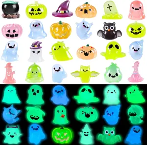 32PCS Halloween Luminous Mini Figures - 32 Styles Glow in The Dark Tiny Resin Miniatures - Pumpkin Skull for Party Favors, Bag Fillers, Garden, Dollhouse Decor