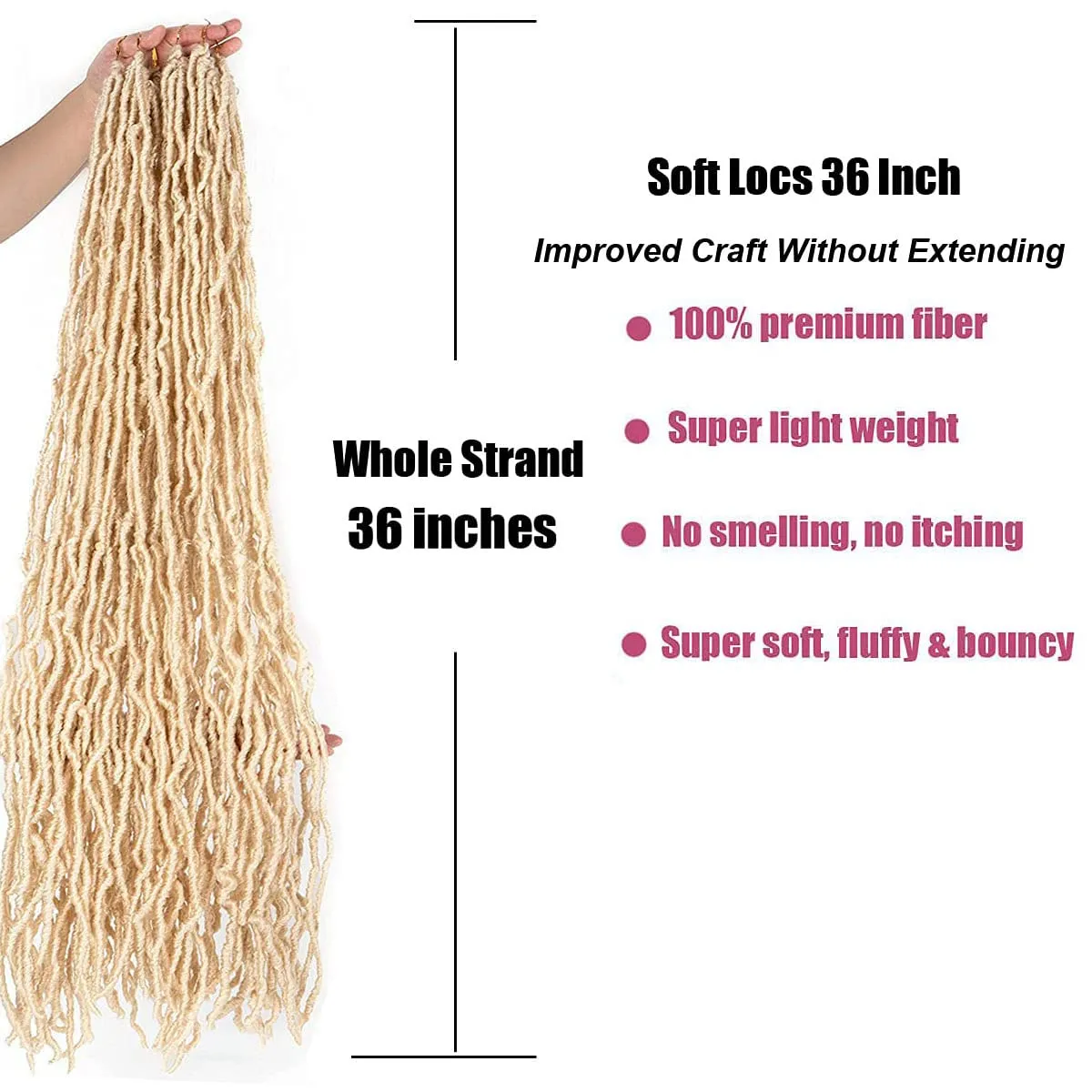 36 Inch 7 Packs Soft Locs Blonde 613 Color Crochet Hair Whole Strand No Extended Long New Faux Locs Pre-looped Super Lightweight Synthetic Crochet Hair Braids For Black Women (36inch, 7packs, Blonde)
