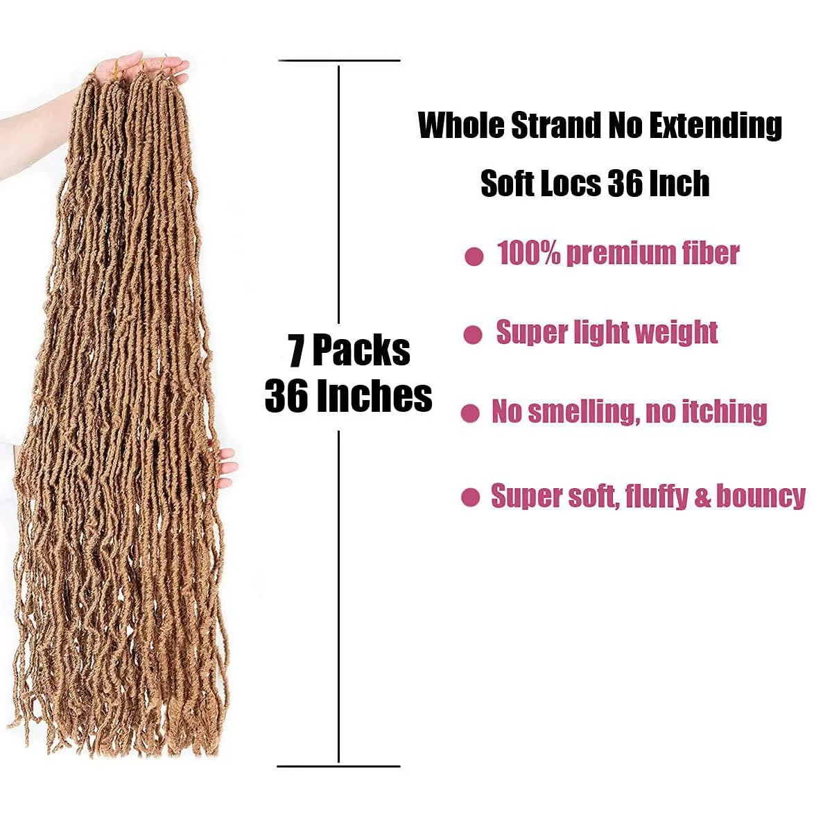 36 Inch 7 Packs Soft Locs Crochet Hair Brown Color 27 Whole Strand No Extended Long New Faux Locs Pre-looped Super Lightweight Synthetic Hair Braids For Black Women (36inch, 7packs, 27)