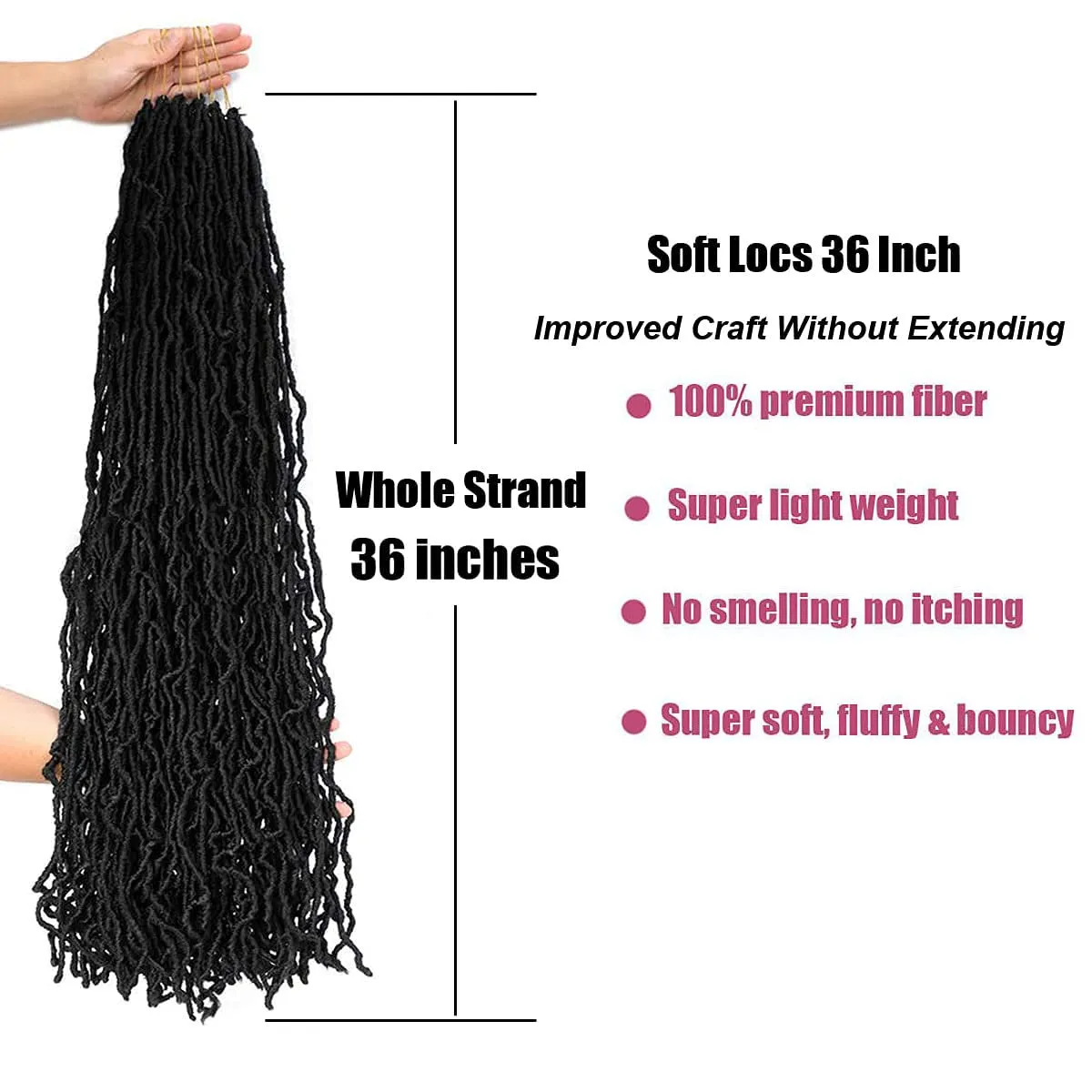 36 Inch 7 Packs Soft Locs Crochet Hair Whole Strand No Extended Long New Faux Locs Pre-looped Super Lightweight Synthetic Crochet Hair Braids For Black Women (36inch, 7packs, 1b)