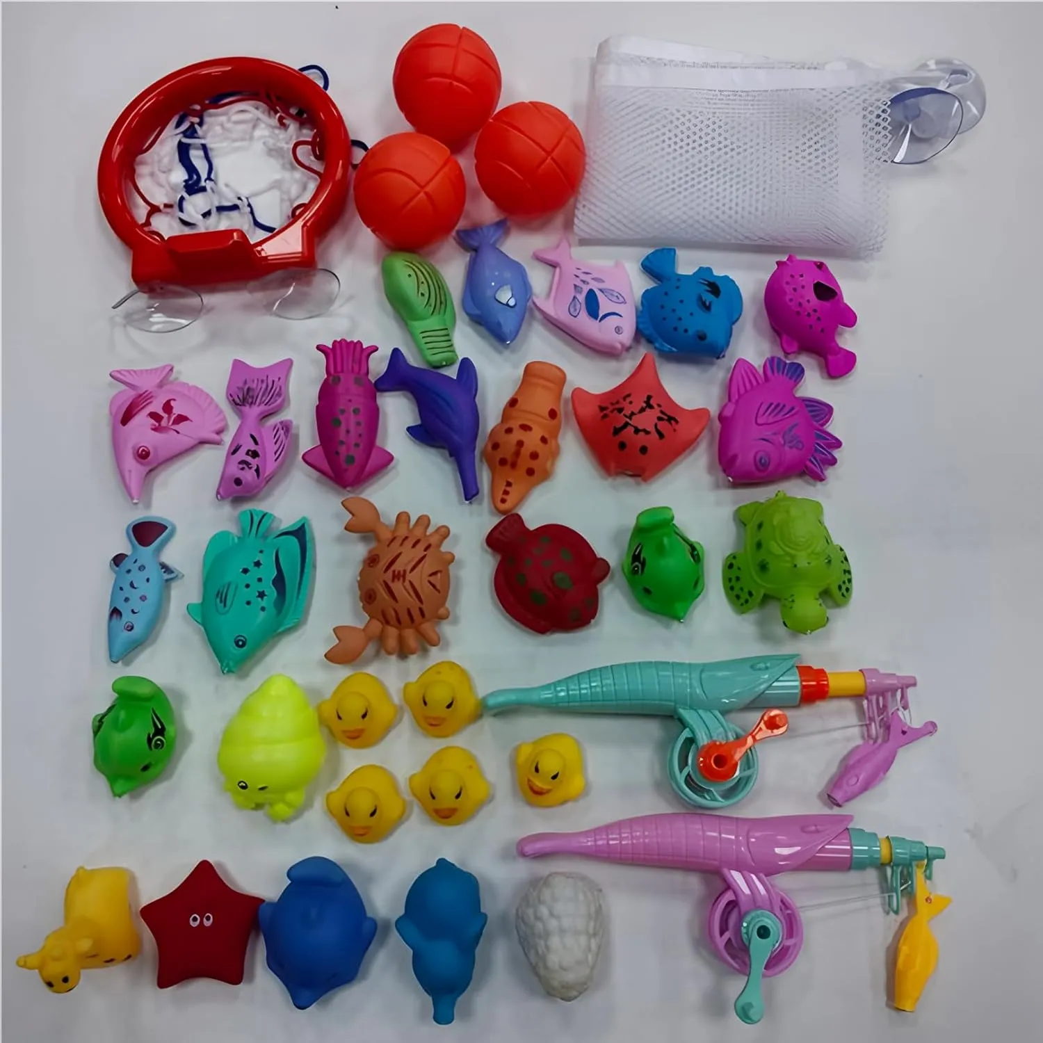 37PCS Bath Toys for Kids 3-8, Suction Basketball Hoop, Magnetic Fishing Game Sets, Rubber Ducks & Ocean Animals, Toddlers Water Table Pool Bathtub Toys, Gift for Boys Girls Birthday (Bath Toys 37 PCS)