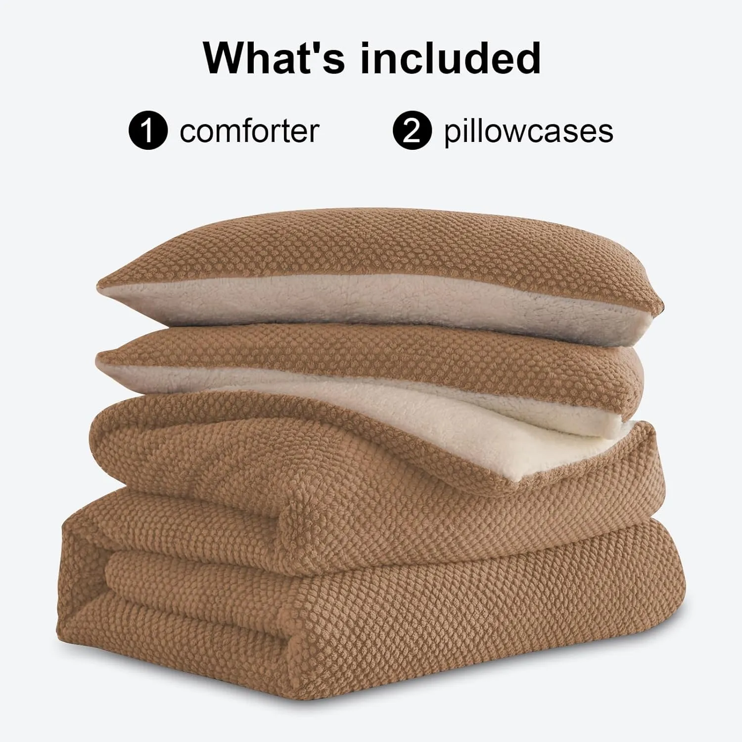 3D Jacquard Design Comforter Set, Ultra-Soft Warm King Size Sherpa Fur Plush 3-Pieces Sets Luxury Cozy Bedding with 2 Pillowcases (104"x90", Beige)