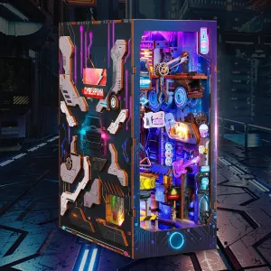 3D Wooden Puzzle Book Nook - DIY Miniature House Kit LED Illuminated Cyberpunk Bookshelf Dollhouse Home Decoration Gift for Adults and Teens (Endless Dimensions)