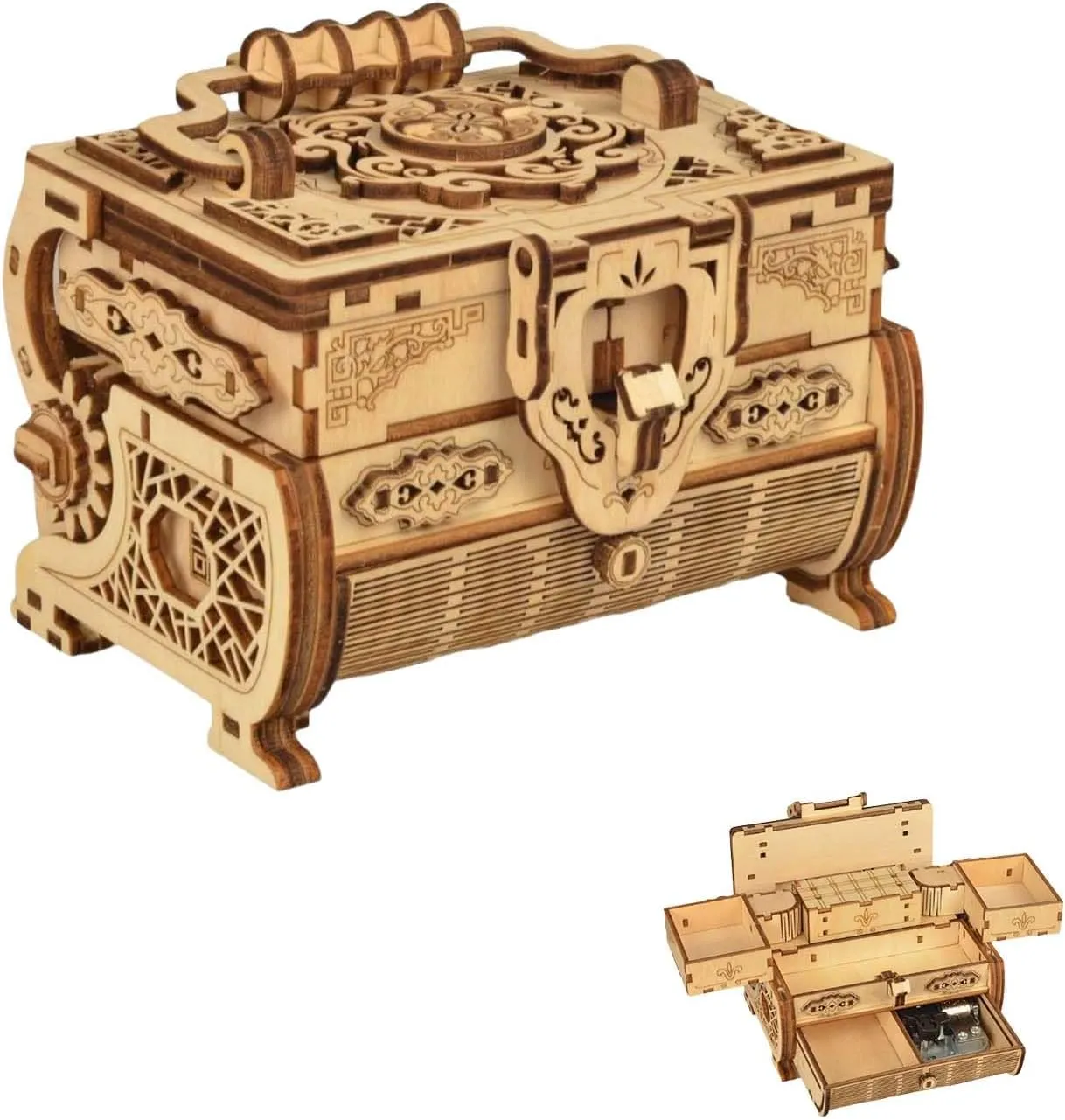 3D Wooden Puzzle Treasure Chest for Adults - DIY Handmade Music Box with 6 Storage Compartments, Jewelry Organizer & Keepsake Box - Creative Wooden Puzzles for Adults & Teens