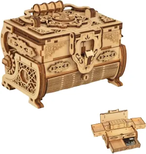 3D Wooden Puzzle Treasure Chest for Adults - DIY Handmade Music Box with 6 Storage Compartments, Jewelry Organizer & Keepsake Box - Creative Wooden Puzzles for Adults & Teens