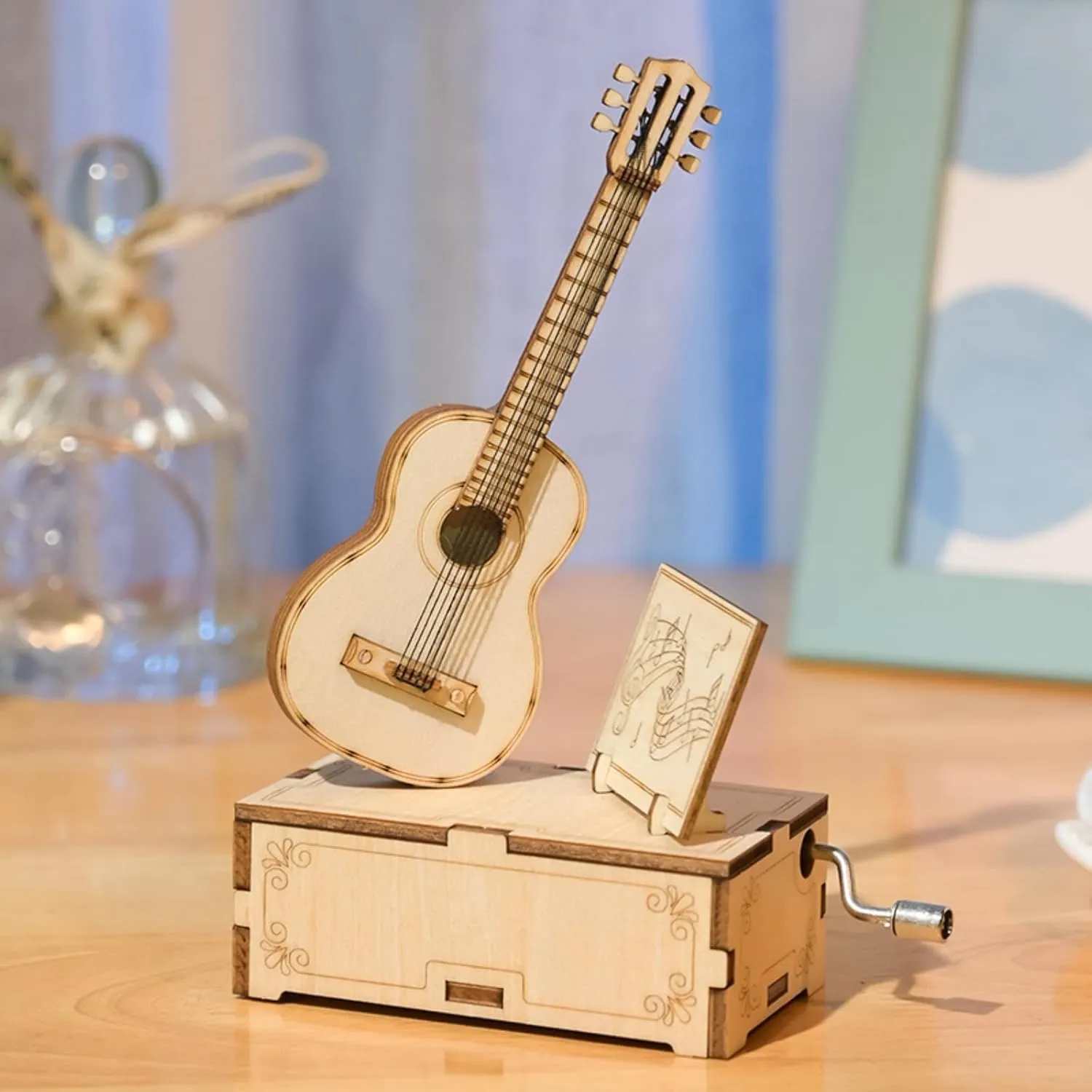 3D Wooden Puzzles for Adults Wooden Music Box Kits Guitar Building Model Desktop Decoration DIY3D Puzzle Toys to Creative Gifts for Teens and Adults