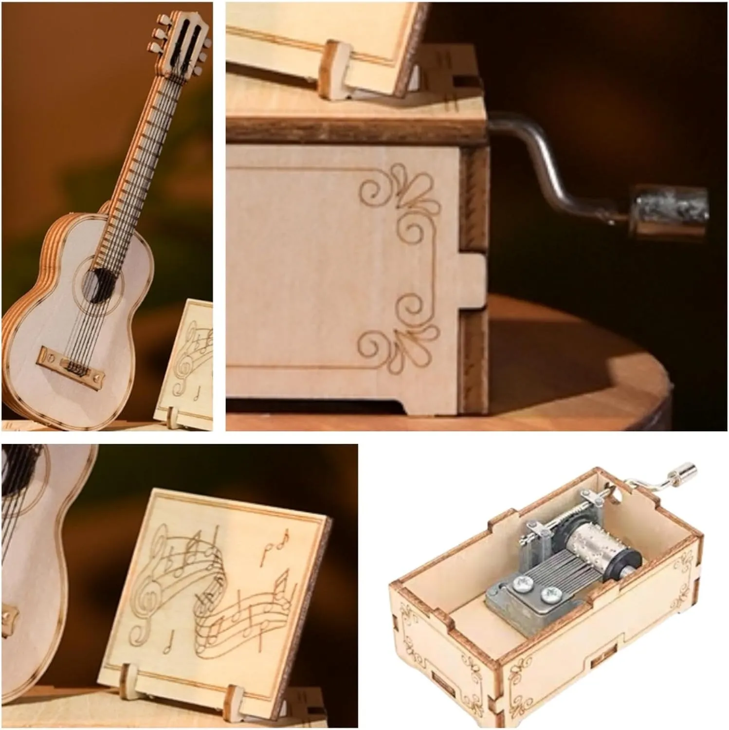 3D Wooden Puzzles for Adults Wooden Music Box Kits Guitar Building Model Desktop Decoration DIY3D Puzzle Toys to Creative Gifts for Teens and Adults