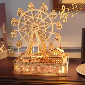 3D Wooden Puzzles,Musical Ferris Wheel Kit,Model Kits with LED Lights,Wooden Puzzles for Adults and Teens,Skill Building and Creative Fun