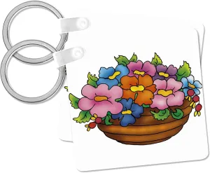 3dRose, Basket of colorful flowers, Key Chain