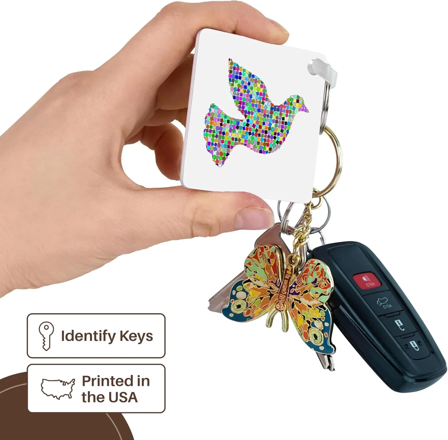 3dRose, Image of Colorful Prism Peace Dove, Key Chain