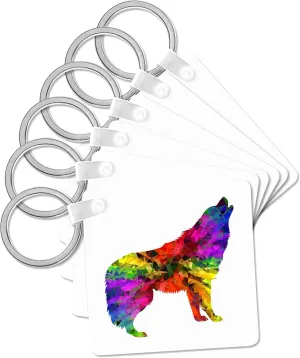 3dRose, Image of Metallic Prism Colorful Wolf, Key Chain