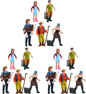 3sets Miniature Figures 10 Colors Farm Figurines People Scale Model for Car Office Bookshelf Decoration 5pcs*3