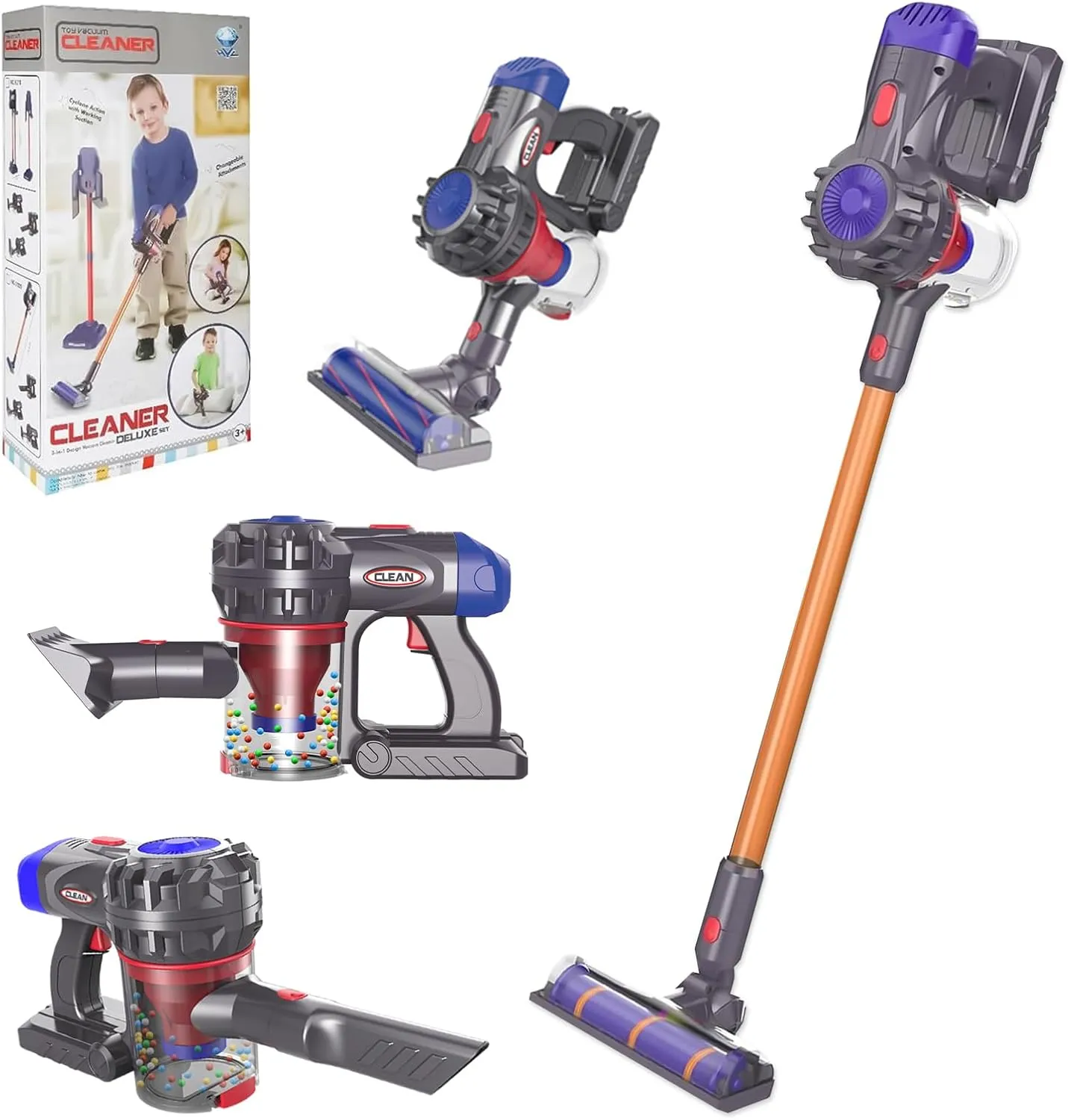 4-in-1 Kids Vacuum That Really Works, Toddler Pretend Play Cleaning Toy Vacuum Set with Light & Sound, Interactive Toy Cleaner for 3  8-12Year Old Boys and Girls