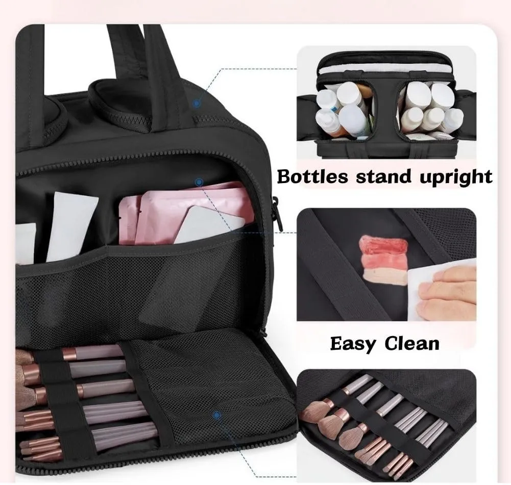 4-in-1 Puffy Multi-Functional Toiletry Bag for Women, Lightweight Hanging Travel Toiletry Bag, Large Capacity Wide-Open Travel Cosmetic Bag with Handle for Makeup Accessories & Toiletries (Blue)