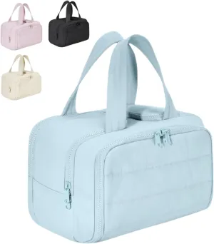 4-in-1 Puffy Multi-Functional Toiletry Bag for Women, Lightweight Hanging Travel Toiletry Bag, Large Capacity Wide-Open Travel Cosmetic Bag with Handle for Makeup Accessories & Toiletries (Blue)